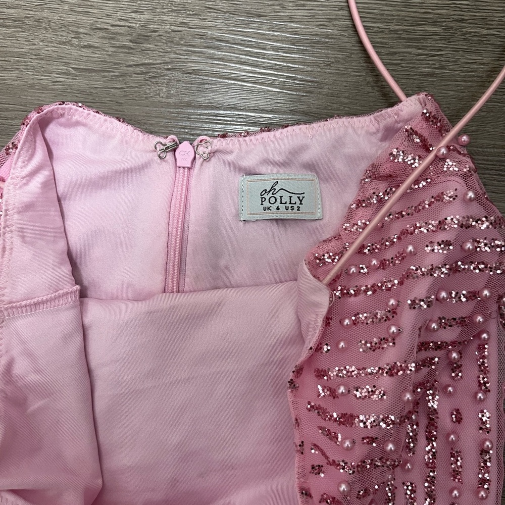 Oh Polly Lunetta Embellished Scoop-Neck Bodycon Mini Dress in Pink - Picture 4 of 4